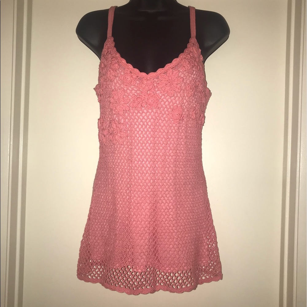 Coral colored crochet tank top- size small